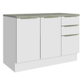 Balcão de Cozinha 120 x 60 cm 2 Portas 3 Gavetas (Com Tampo) Branco/Branco Veludo Lux Madesa