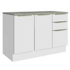 Balcão de Cozinha 120 x 60 cm 2 Portas 3 Gavetas (Com Tampo) Branco/Branco Veludo Lux Madesa