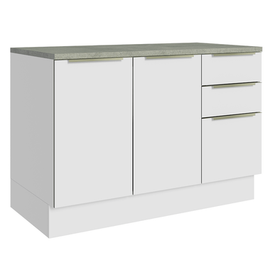 Balcão de Cozinha 120 x 60 cm 2 Portas 3 Gavetas (Com Tampo) Branco/Branco Veludo Lux Madesa