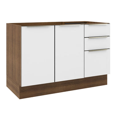 Balcão Gabinete de Pia 120 x 60 cm 2 Portas 3 Gavetas (Sem Tampo) Rustic/Branco Veludo Lux Madesa