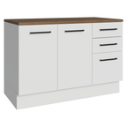 Balcão de Cozinha 120 x 60 cm 2 Portas 3 Gavetas Branco Tampo Rustic Agata Madesa