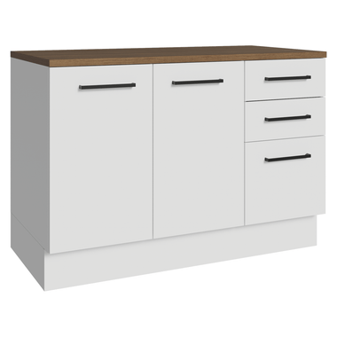 Balcão de Cozinha 120 x 60 cm 2 Portas 3 Gavetas Branco Tampo Rustic Agata Madesa