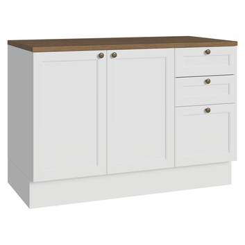 Balcão de Cozinha 120 x 60 cm 2 Portas 3 Gavetas (Com Tampo) Branco/Rustic Vik Madesa