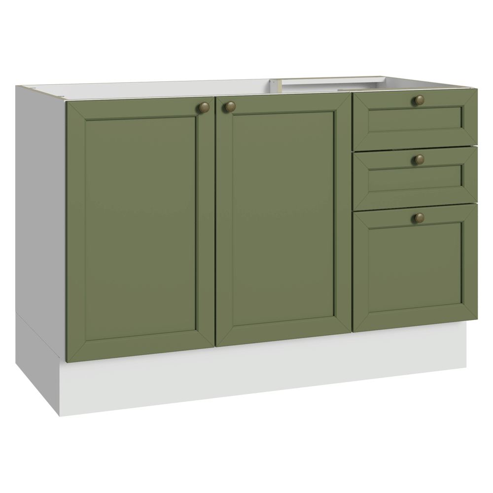 Balcão de Pia 120 x 60 cm 2 Portas 3 Gavetas (Sem Tampo) Branco/Verde Vik Madesa