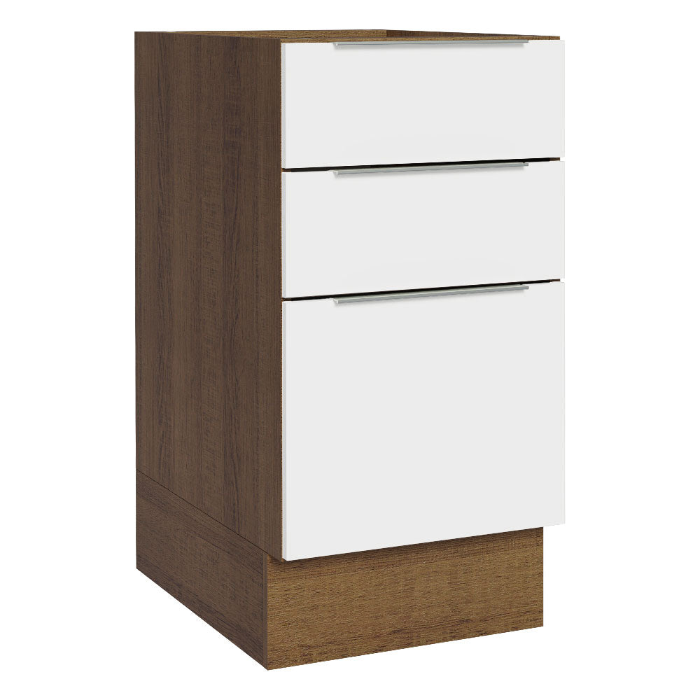 Balcão Cozinha 40 x 60 cm 3 Gavetas (Sem Tampo) Rustic/Branco Stella Madesa