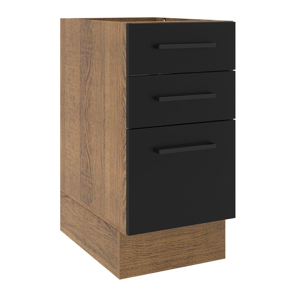 Balcão Madesa Agata 40 x 60 cm 3 Gavetas (Sem Tampo) Rustic/Preto