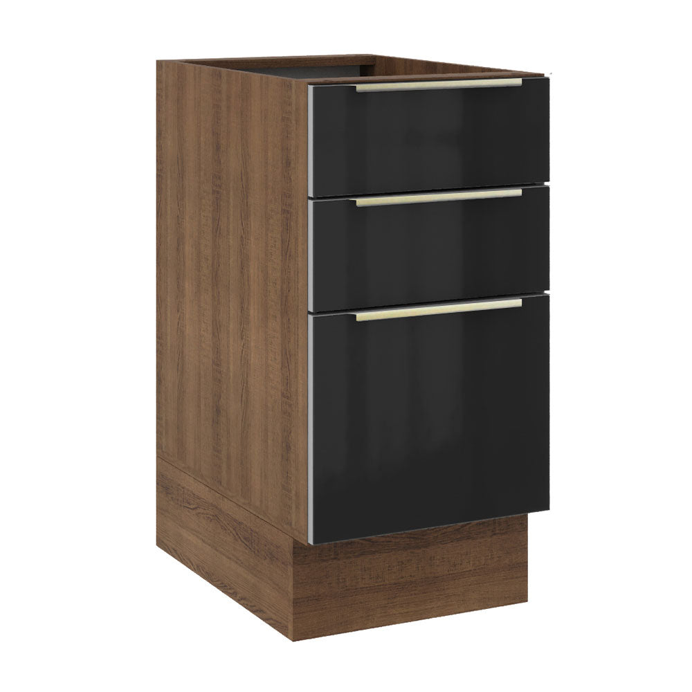 Balcão de Cozinha 40 x 60 cm 3 Gavetas (Sem Tampo) Rustic/Preto Lux Madesa