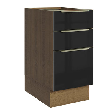 Balcão de Cozinha 40 x 60 cm 3 Gavetas (Sem Tampo) Rustic/Preto Lux Madesa