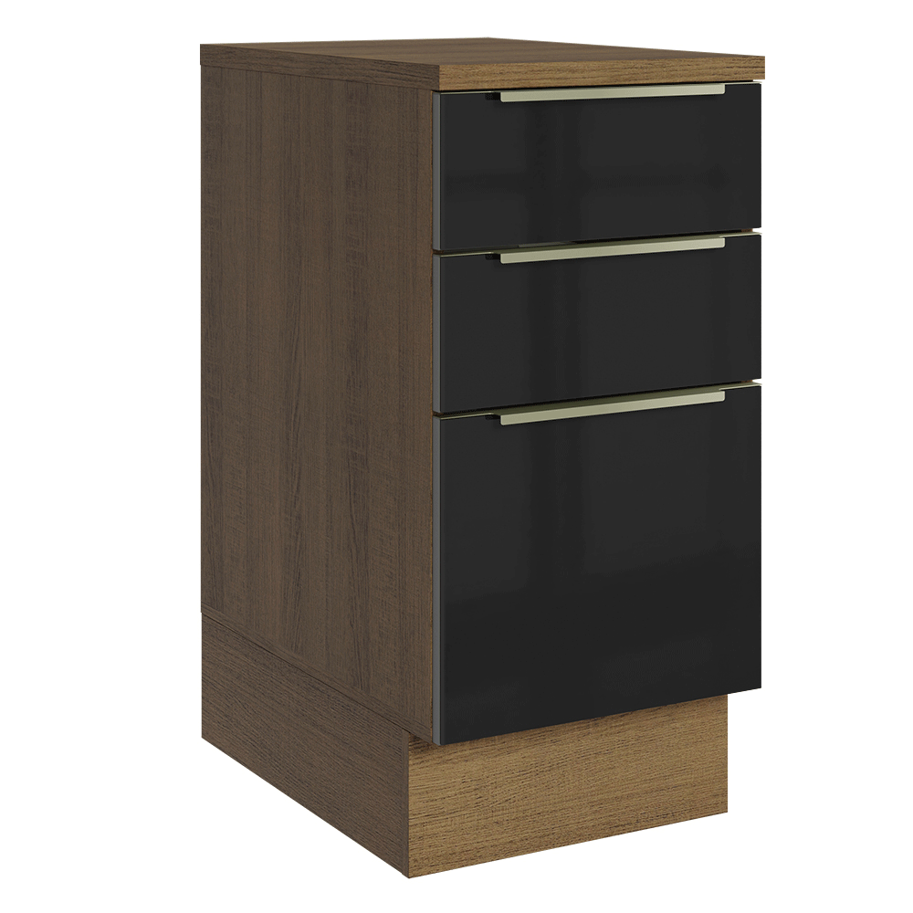 Balcão 40 x 60 cm 3 Gavetas (Com Tampo) Rustic/Preto Lux Madesa