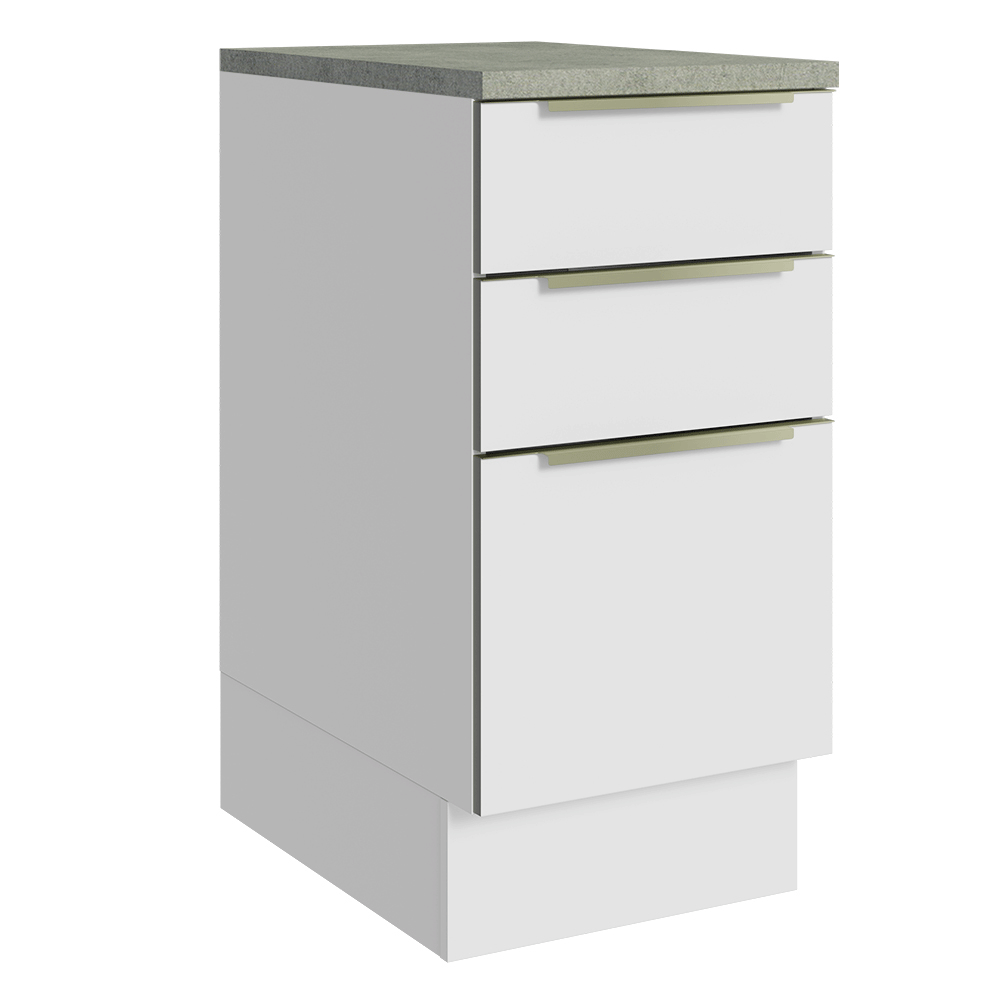 Balcão 40 x 60 cm 3 Gavetas (Com Tampo) Branco/Branco Veludo Lux Madesa
