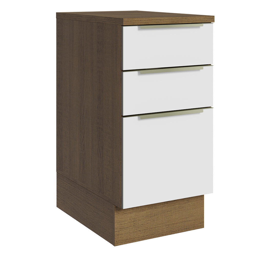 Balcão 40 x 60 cm 3 Gavetas (Com Tampo) Rustic/Branco Veludo Lux Madesa