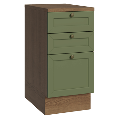 Balcão de Cozinha 40 x 60 cm 3 Gavetas (Com Tampo) Rustic/Verde Vik Madesa