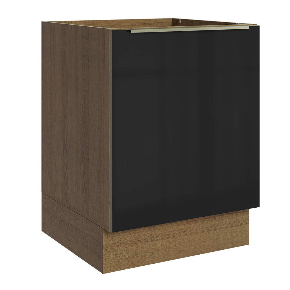 Balcão de Cozinha 60 x 60 cm 1 Porta (Sem Tampo) Rustic/Preto Lux Madesa