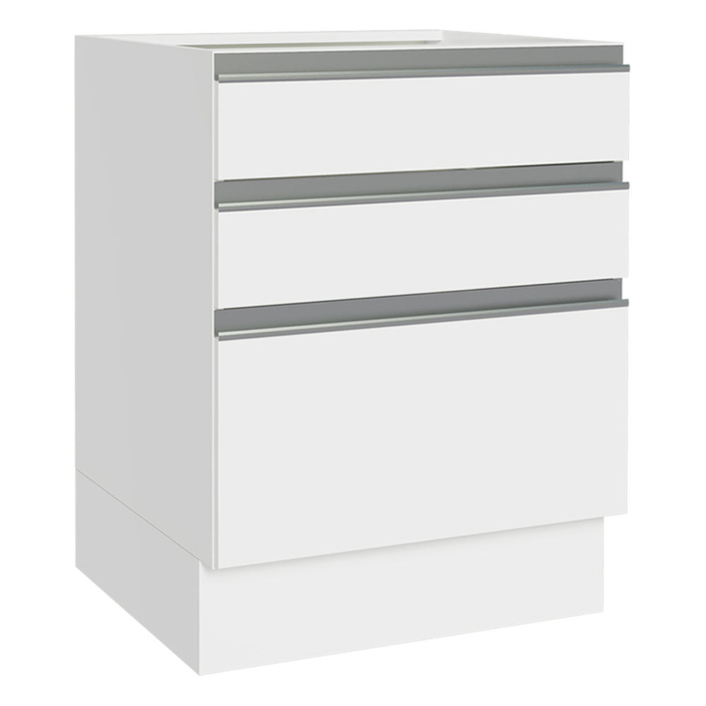 Balcão Cozinha 60 x 60 cm 3 Gavetas (Sem Tampo) Branco Glamy Madesa