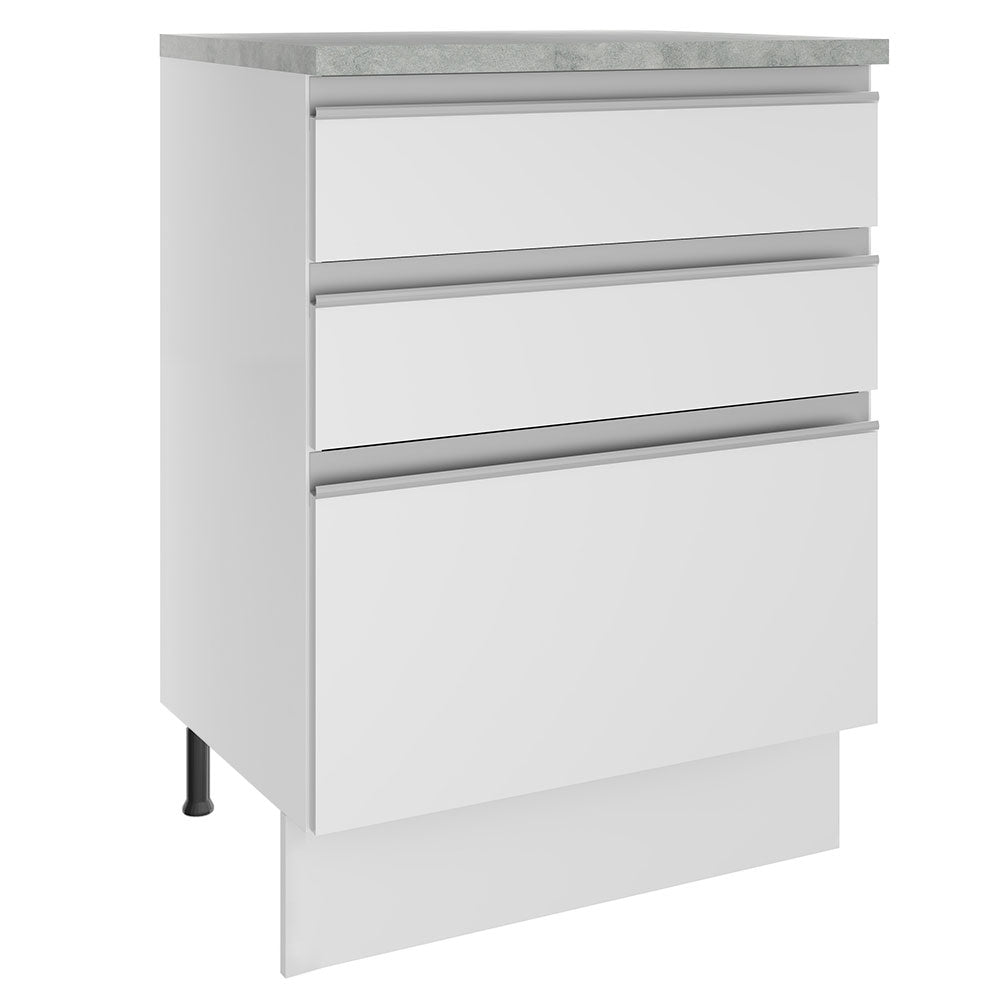 Balcão Madesa Glamy 60 x 60 cm 3 Gavetas (Com Tampo) Branco