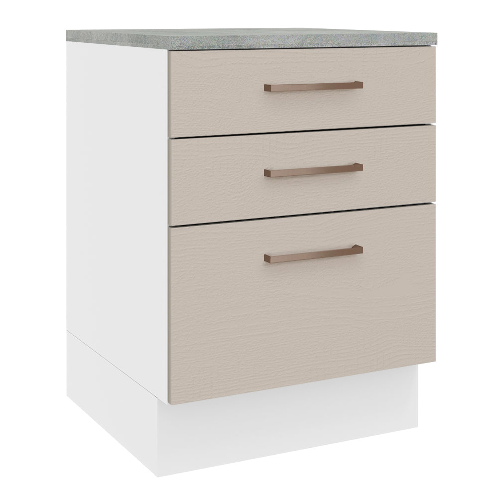 Balcão 60 x 60 cm 3 Gavetas (Com Tampo) Branco/Crema Agata Madesa