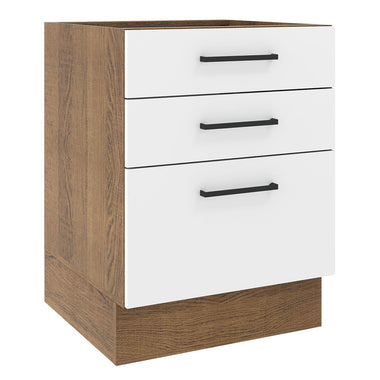 Balcão Madesa Agata 60 x 60 cm 3 Gavetas (Sem Tampo) Rustic/Branco