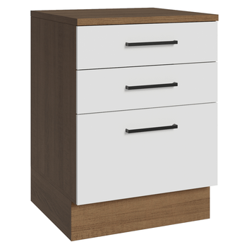 Balcão Madesa Agata 60 x 60 cm 3 Gavetas (Com Tampo) Rustic/Branco