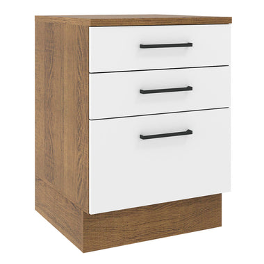 Balcão Madesa Agata 60 x 60 cm 3 Gavetas (Com Tampo) Rustic/Branco