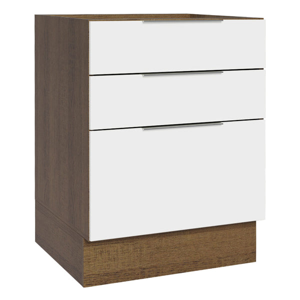 Balcão Cozinha 60 x 60 cm 3 Gavetas (Sem Tampo) Rustic/Branco Stella Madesa