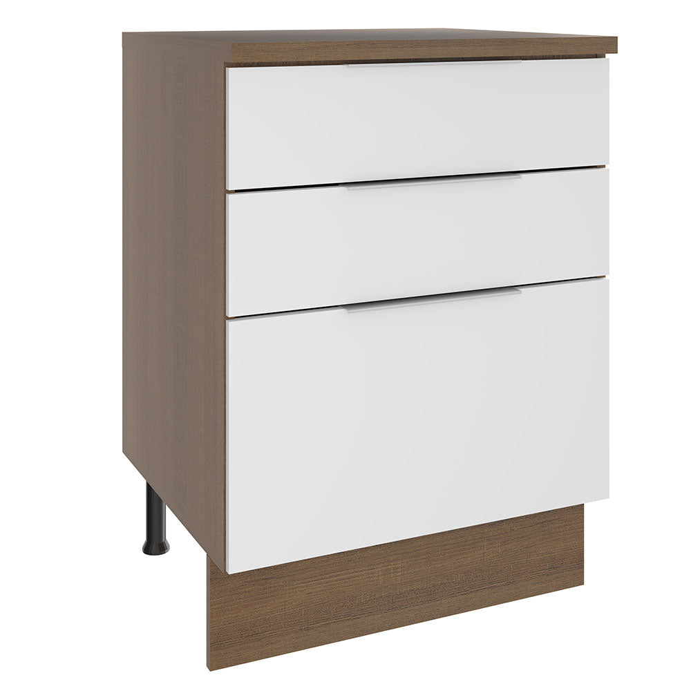 Balcão Madesa Stella 60 x 60 cm 3 Gavetas (Com Tampo) Rustic/Branco