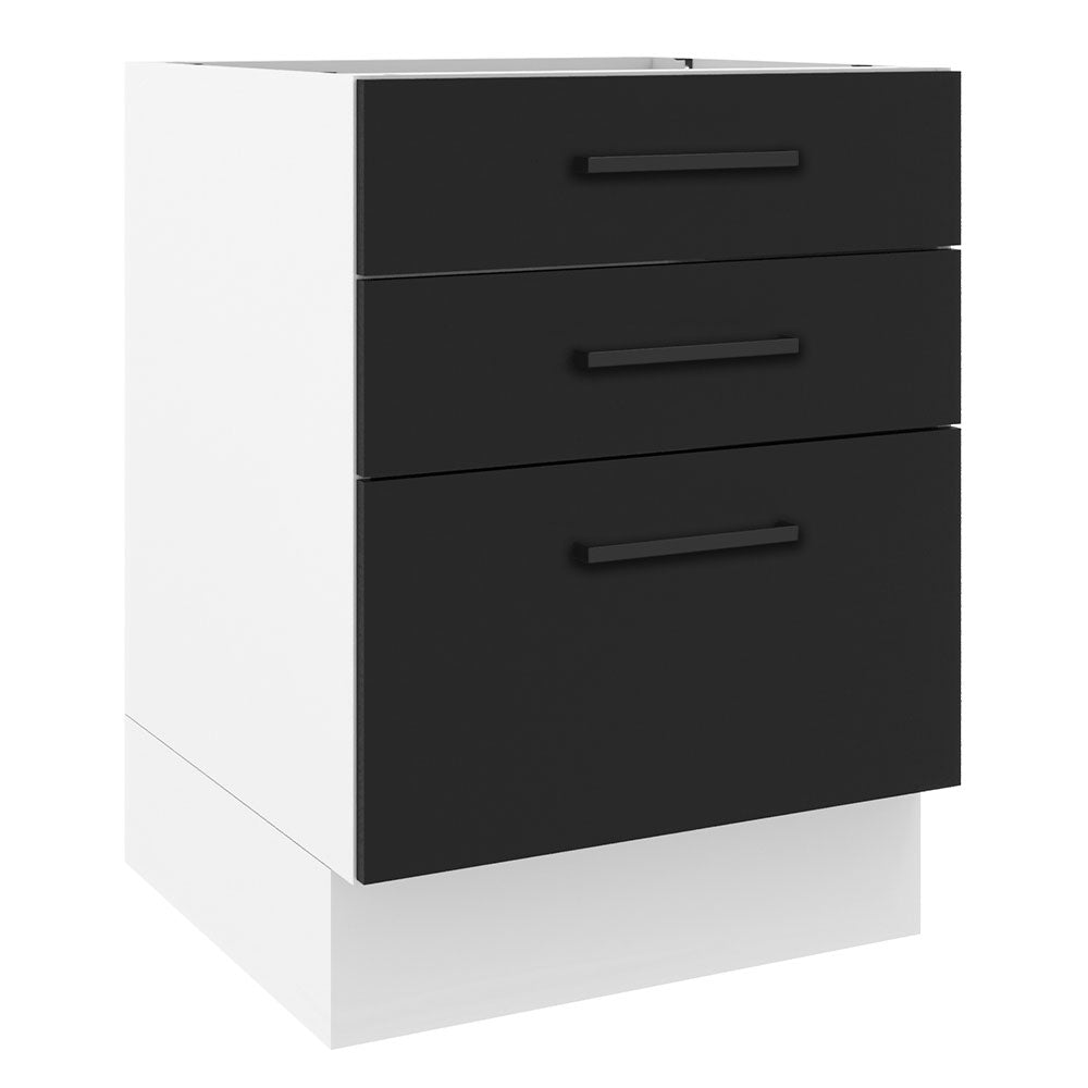 Balcão Madesa Agata 60 x 60 cm 3 Gavetas (Sem Tampo) Branco/Preto