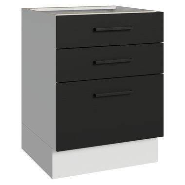 Balcão Madesa Agata 60 x 60 cm 3 Gavetas (Sem Tampo) Branco/Preto