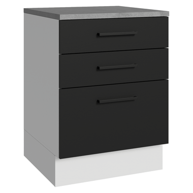 Balcão Madesa Agata 60 x 60 cm 3 Gavetas (Com Tampo) Branco/Preto
