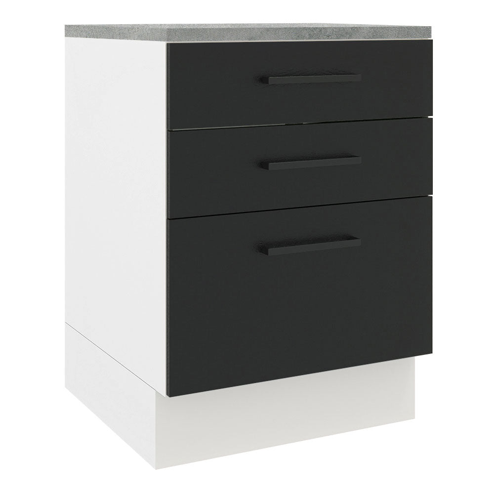 Balcão Madesa Agata 60 x 60 cm 3 Gavetas (Com Tampo) Branco/Preto