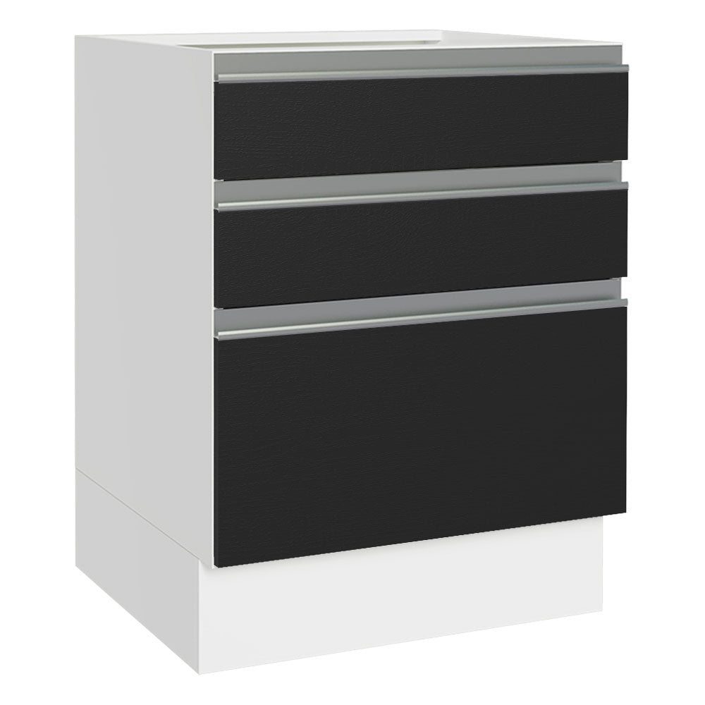 Balcão Cozinha 60 x 60 cm 3 Gavetas (Sem Tampo) Branco/Preto Glamy Madesa