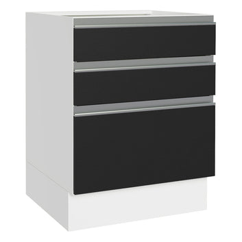 Balcão Cozinha 60 x 60 cm 3 Gavetas (Sem Tampo) Branco/Preto Glamy Madesa