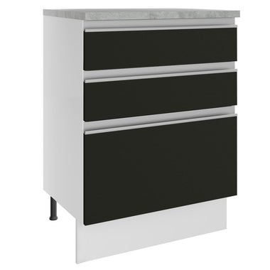 Balcão Madesa Glamy 60 x 60 cm 3 Gavetas (Com Tampo) Branco/Preto