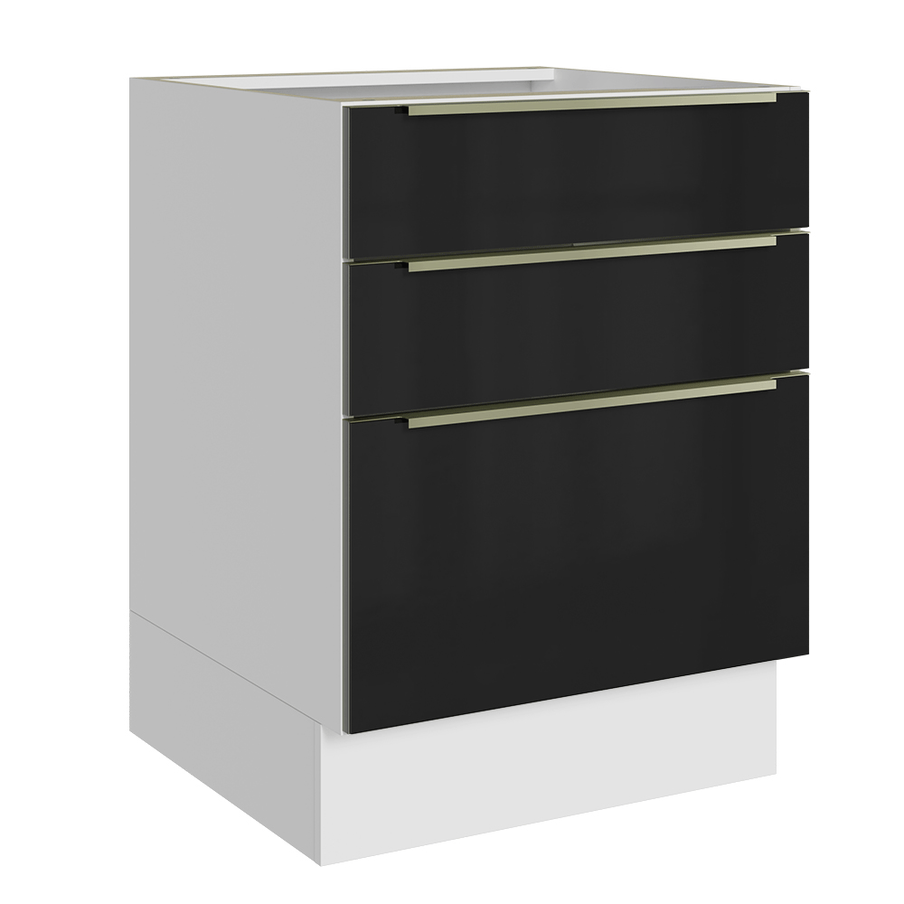 Balcão de Cozinha 60 x 60 cm 3 Gavetas (Sem Tampo) Branco/Preto Lux Madesa