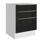 Balcão de Cozinha 60 x 60 cm 3 Gavetas (Sem Tampo) Branco/Preto Lux Madesa