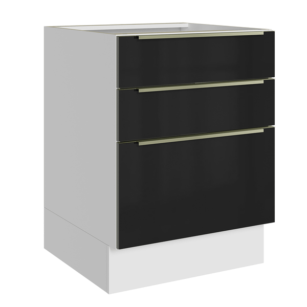 Balcão de Cozinha 60 x 60 cm 3 Gavetas (Sem Tampo) Branco/Preto Lux Madesa