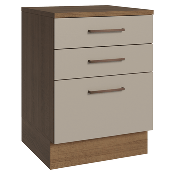 Balcão 60 x 60 cm 3 Gavetas (Com Tampo) Rustic/Crema Agata Madesa