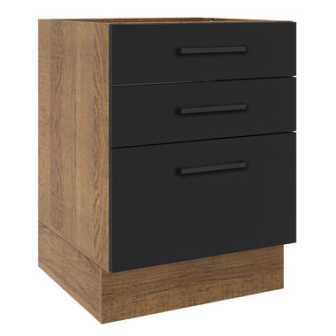 Balcão Madesa Agata 60 x 60 cm 3 Gavetas (Sem Tampo) Rustic/Preto