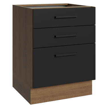 Balcão Madesa Agata 60 x 60 cm 3 Gavetas (Sem Tampo) Rustic/Preto