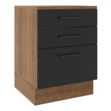 Balcão Madesa Agata 60 x 60 cm 3 Gavetas (Com Tampo) Rustic/Preto
