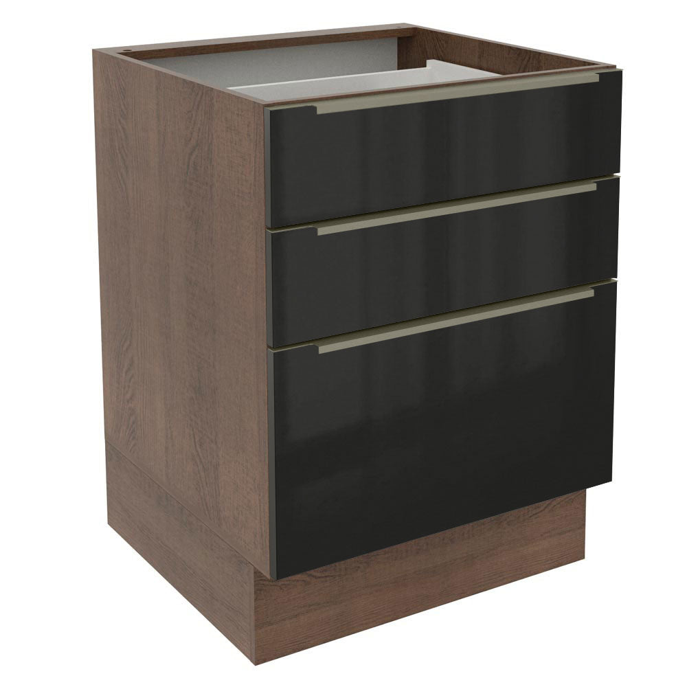 Balcão Madesa Lux 60 cm 3 Gavetas (Sem Tampo) Rustic/Preto