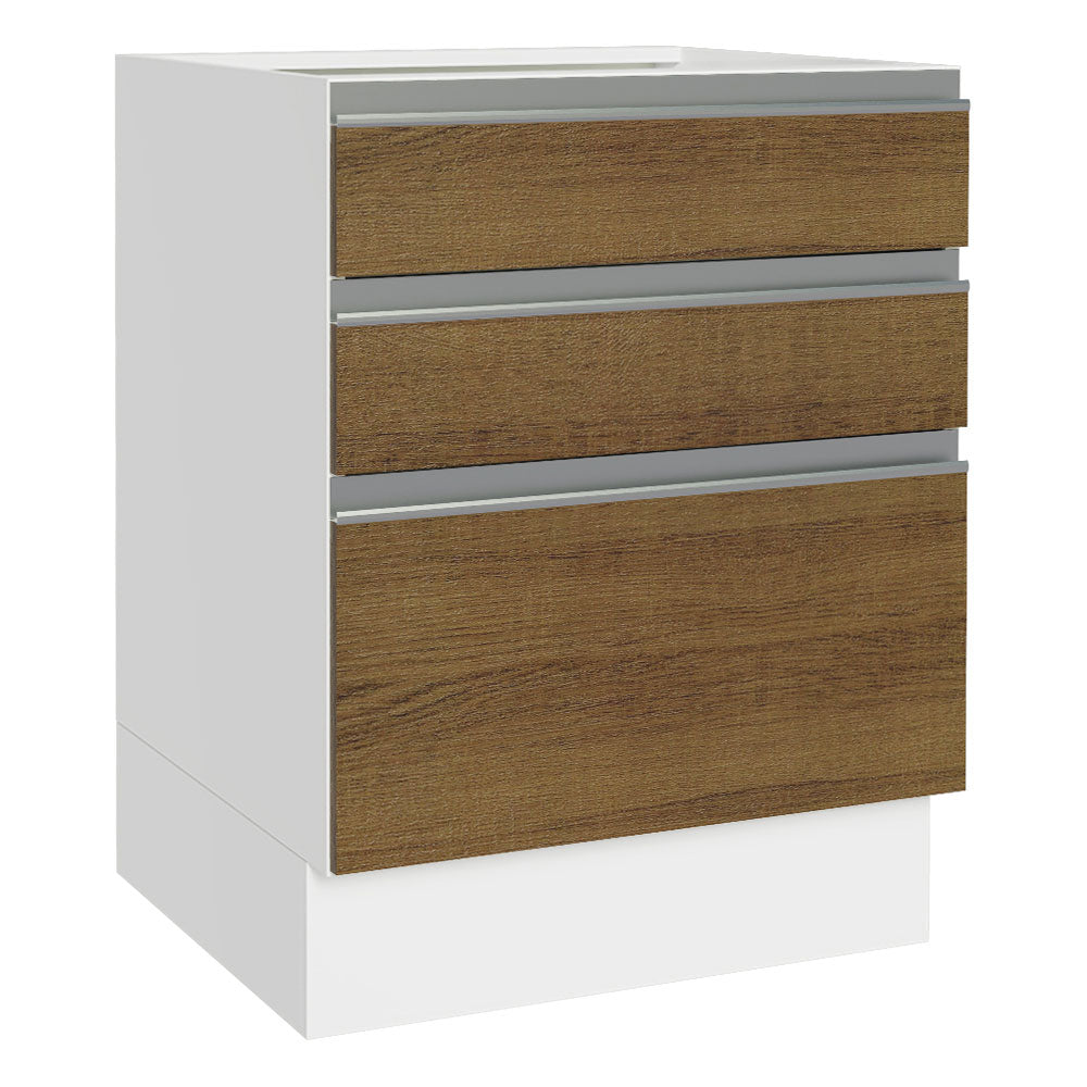 Balcão Cozinha 60 x 60 cm 3 Gavetas (Sem Tampo) Branco/Rustic Glamy Madesa