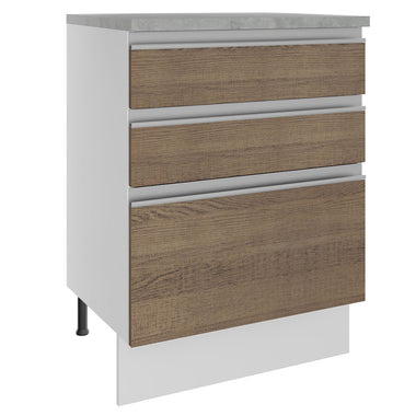 Balcão Madesa Glamy 60 x 60 cm 3 Gavetas (Com Tampo) Branco/Rustic