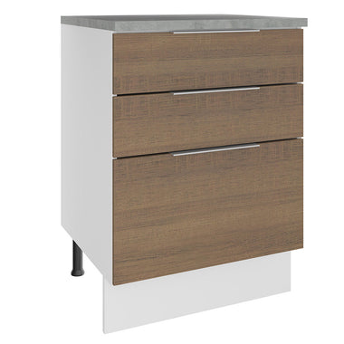 Balcão Madesa Stella 60 x 60 cm 3 Gavetas (Com Tampo) Branco/Rustic