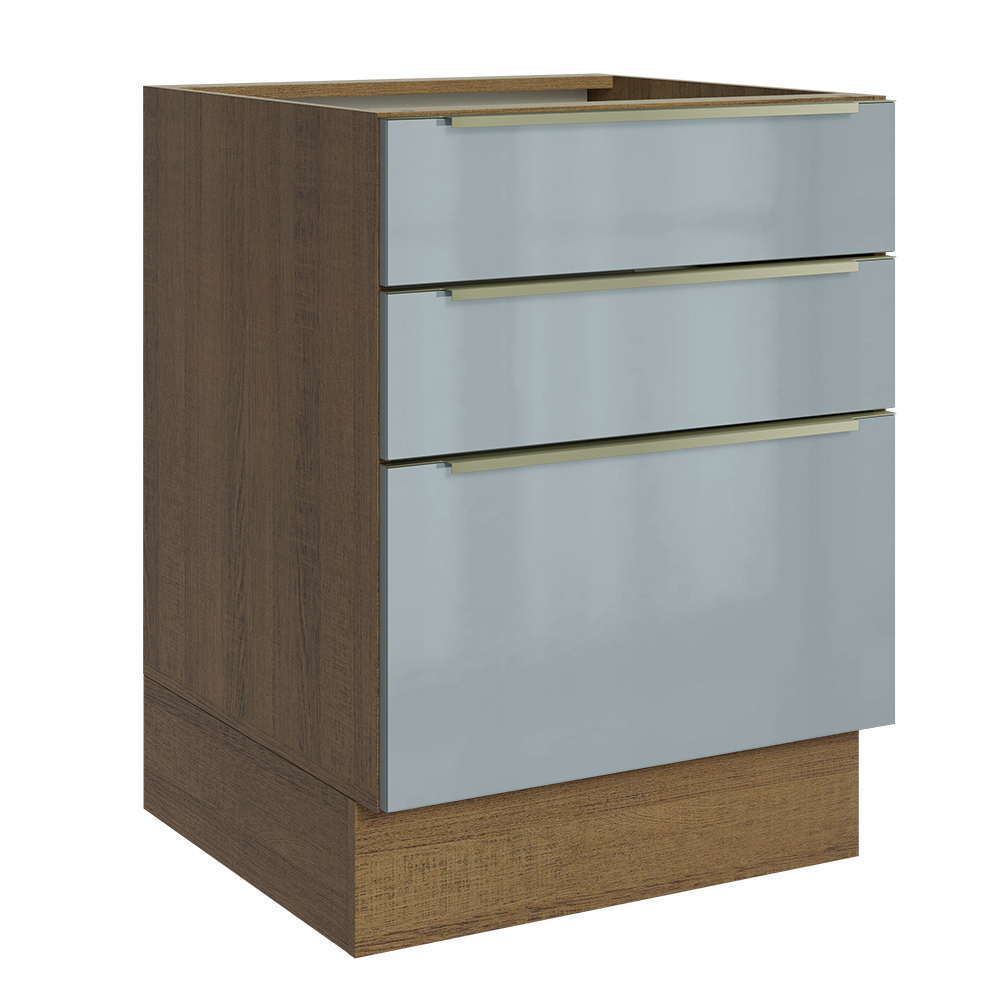 Balcão de Cozinha 60 x 60 cm 3 Gavetas (Sem Tampo) Rustic/Cinza Lux Madesa