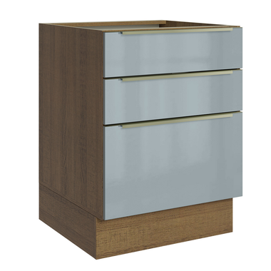 Balcão de Cozinha 60 x 60 cm 3 Gavetas (Sem Tampo) Rustic/Cinza Lux Madesa