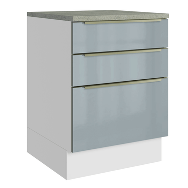 Balcão 60 x 60 cm 3 Gavetas (Com Tampo) Branco/Cinza Lux Madesa