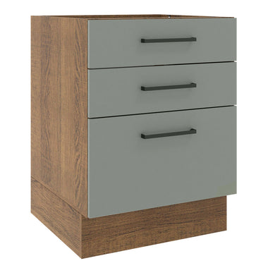 Balcão Madesa Agata 60 x 60 cm 3 Gavetas (Sem Tampo) Rustic/Cinza
