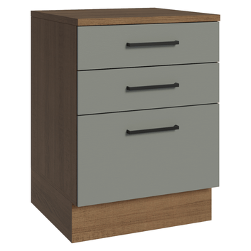 Balcão Madesa Agata 60 x 60 cm 3 Gavetas (Com Tampo) Rustic/Cinza