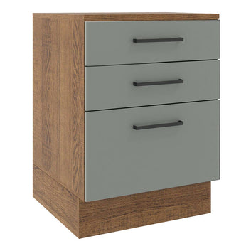 Balcão Madesa Agata 60 x 60 cm 3 Gavetas (Com Tampo) Rustic/Cinza