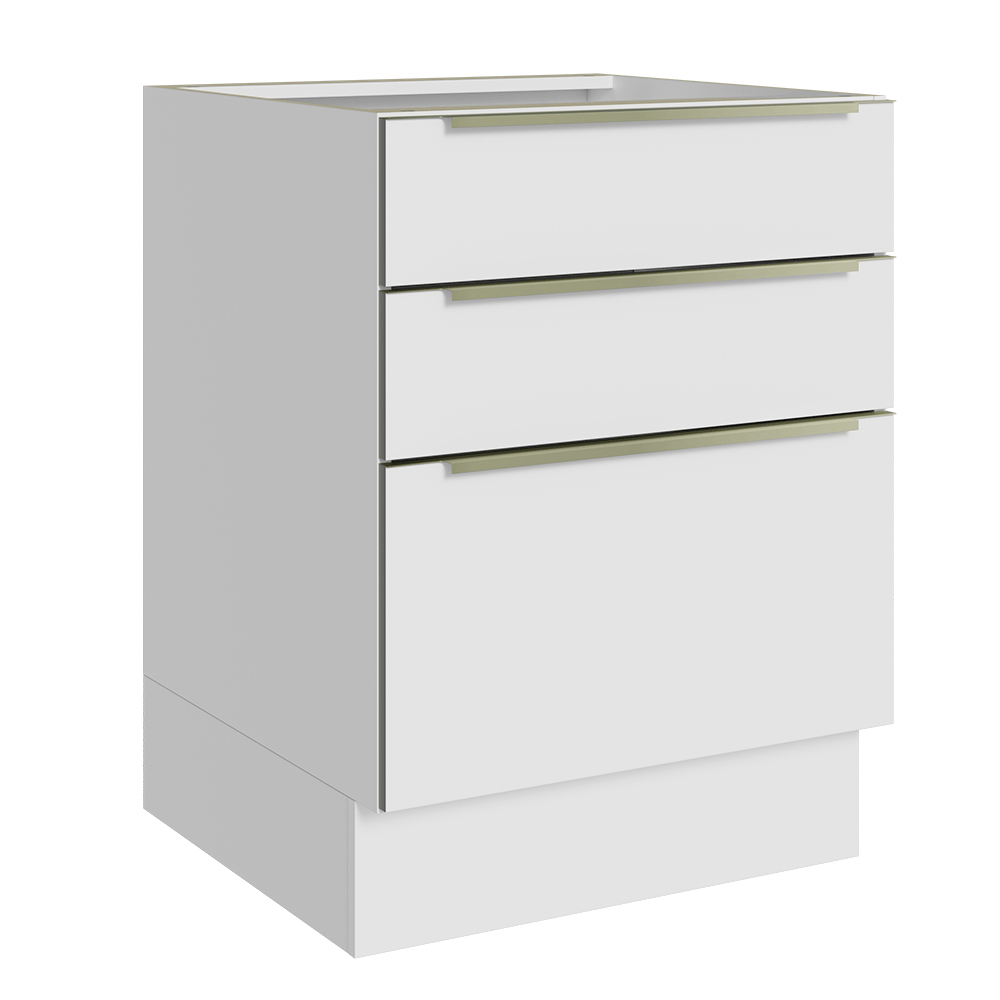 Balcão de Cozinha 60 x 60 cm 3 Gavetas (Sem Tampo) Branco/Branco Veludo Lux Madesa